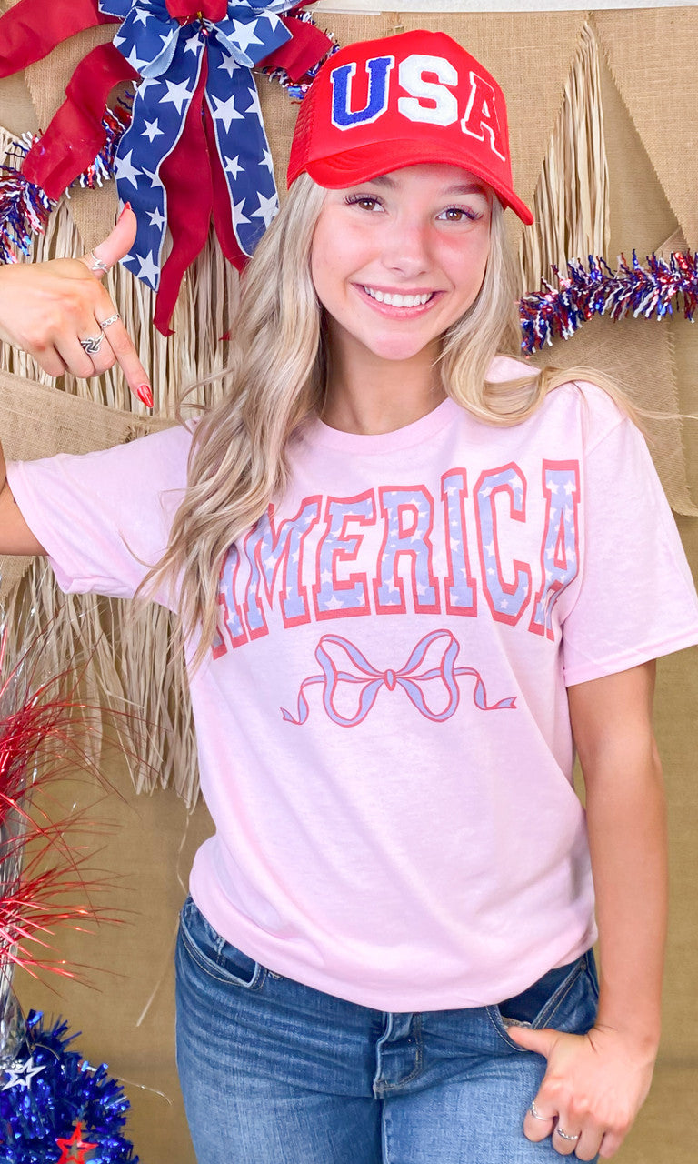 America Frilly Bow Graphic T-Shirt