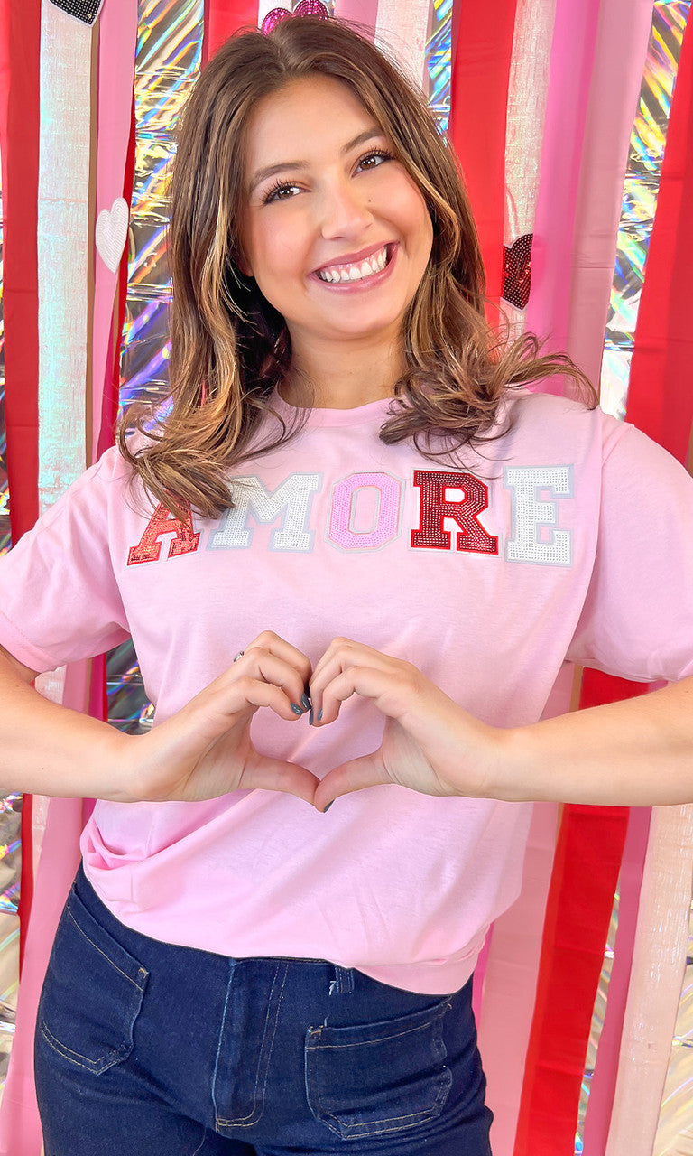 Amore Sequin Valentine Graphic T-Shirt