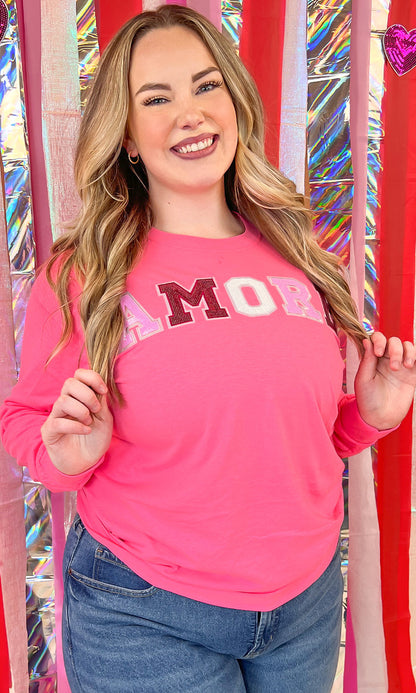 Amore Sequin Valentine Graphic Long Sleeve T-Shirt