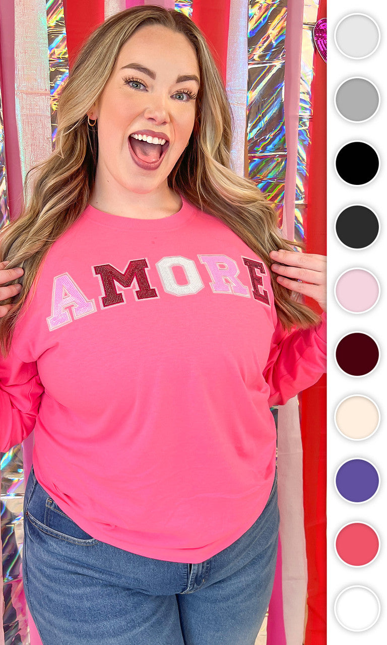 Amore Sequin Valentine Graphic Long Sleeve T-Shirt