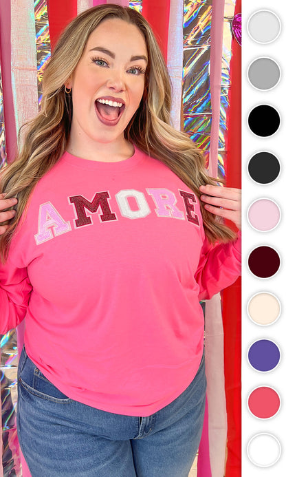 Amore Sequin Valentine Graphic Long Sleeve T-Shirt