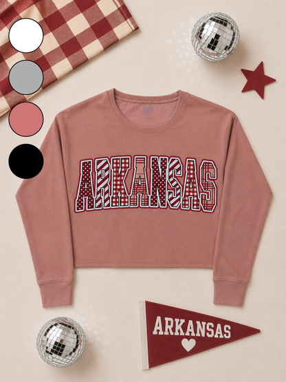 Mixed Pattern Big Letter Custom Graphic Crop Sweatshirt