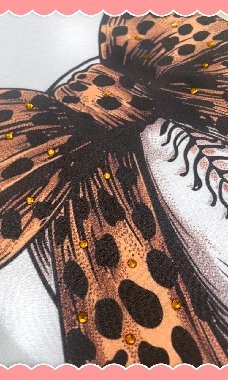 Baseball Cheetah Bow Rhinestone Graphic Long Sleeve Shirt