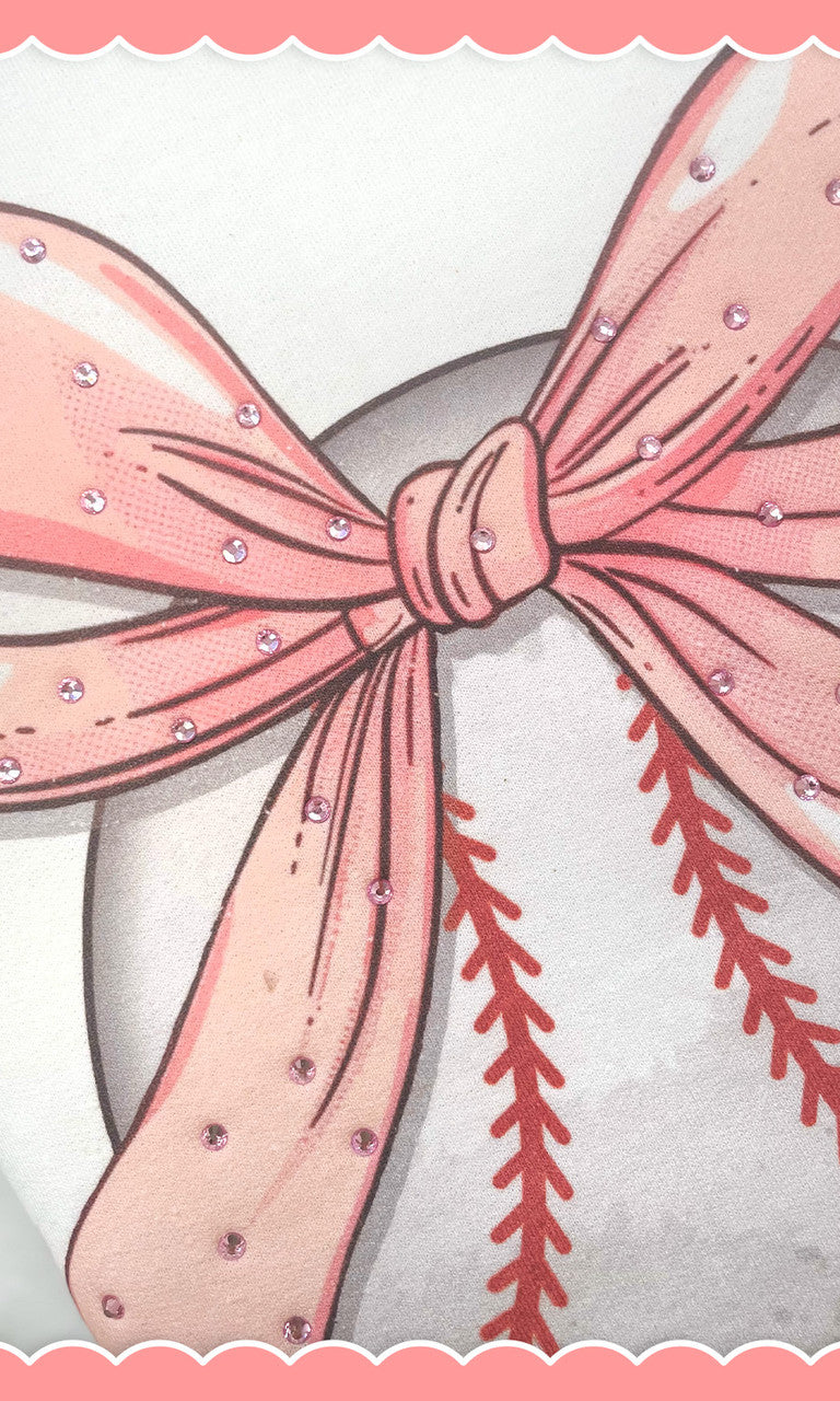 Baseball Pink Bow Rhinestone Graphic Shirt