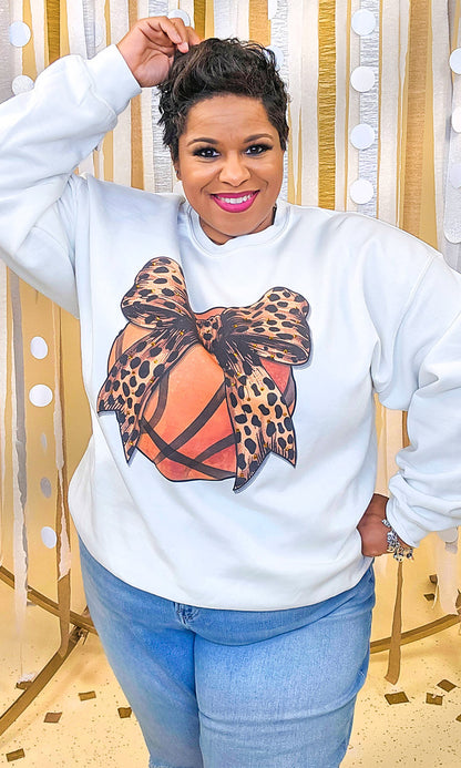 Basketball Cheetah Bow Rhinestone Graphic Sweatshirt