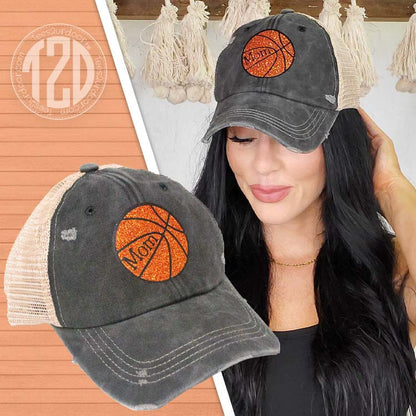 Vintage Glitter Sport Hat Mom Basketball
