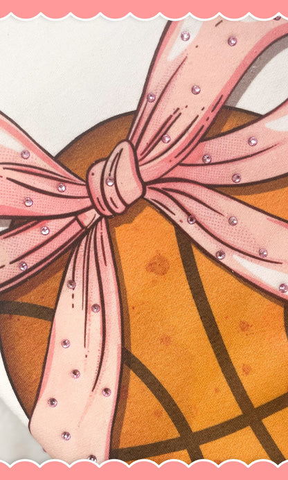 Basketball Pink Bow Rhinestone Graphic Long Sleeve Shirt