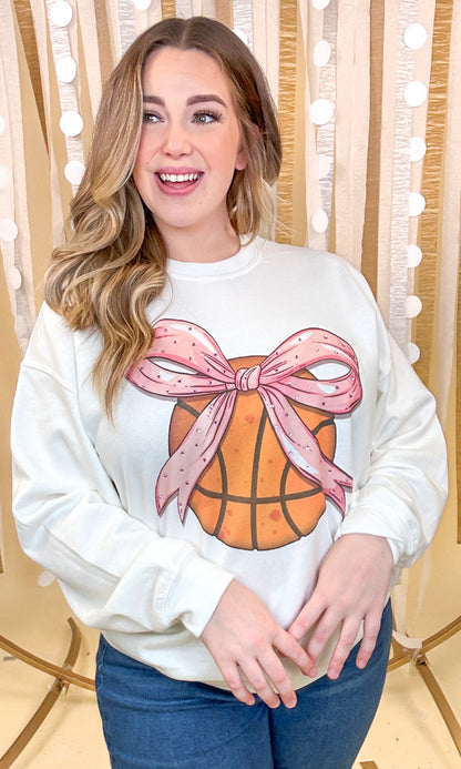 Basketball Pink Bow Rhinestone Graphic Sweatshirt