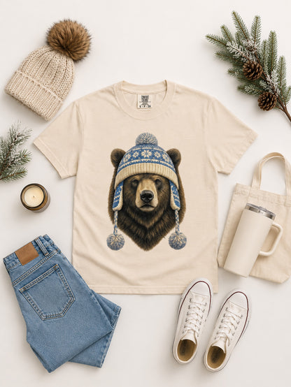 Bear Winter Hat Graphic Comfort Color T-Shirt
