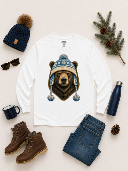Bear Winter Hat Graphic Long Sleeve Edgy Shirt