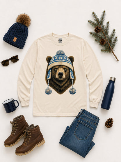 Bear Winter Hat Graphic Long Sleeve T-Shirt
