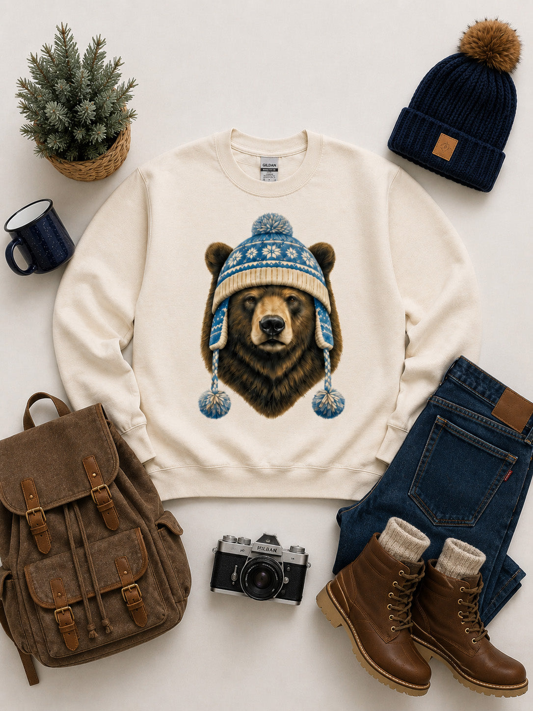 Bear Winter Hat Graphic Sweatshirt