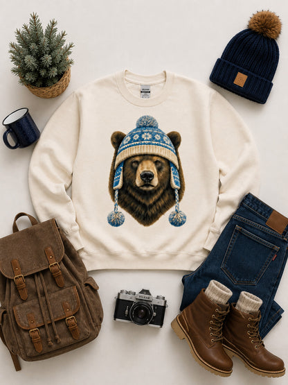 Bear Winter Hat Graphic Sweatshirt