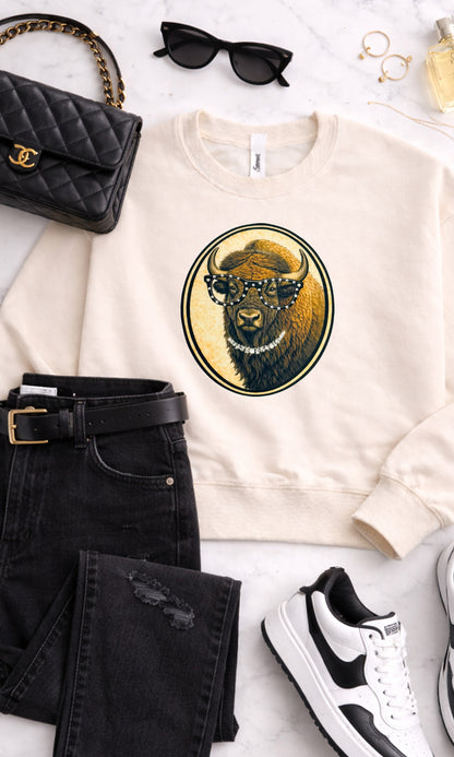 Bison with Rhinestone Specs Graphic Sweatshirt