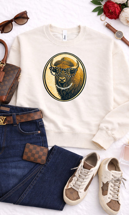 Bison with Rhinestone Specs Graphic Sweatshirt