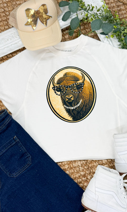 Bison with Rhinestone Specs Graphic Edgy Shirt