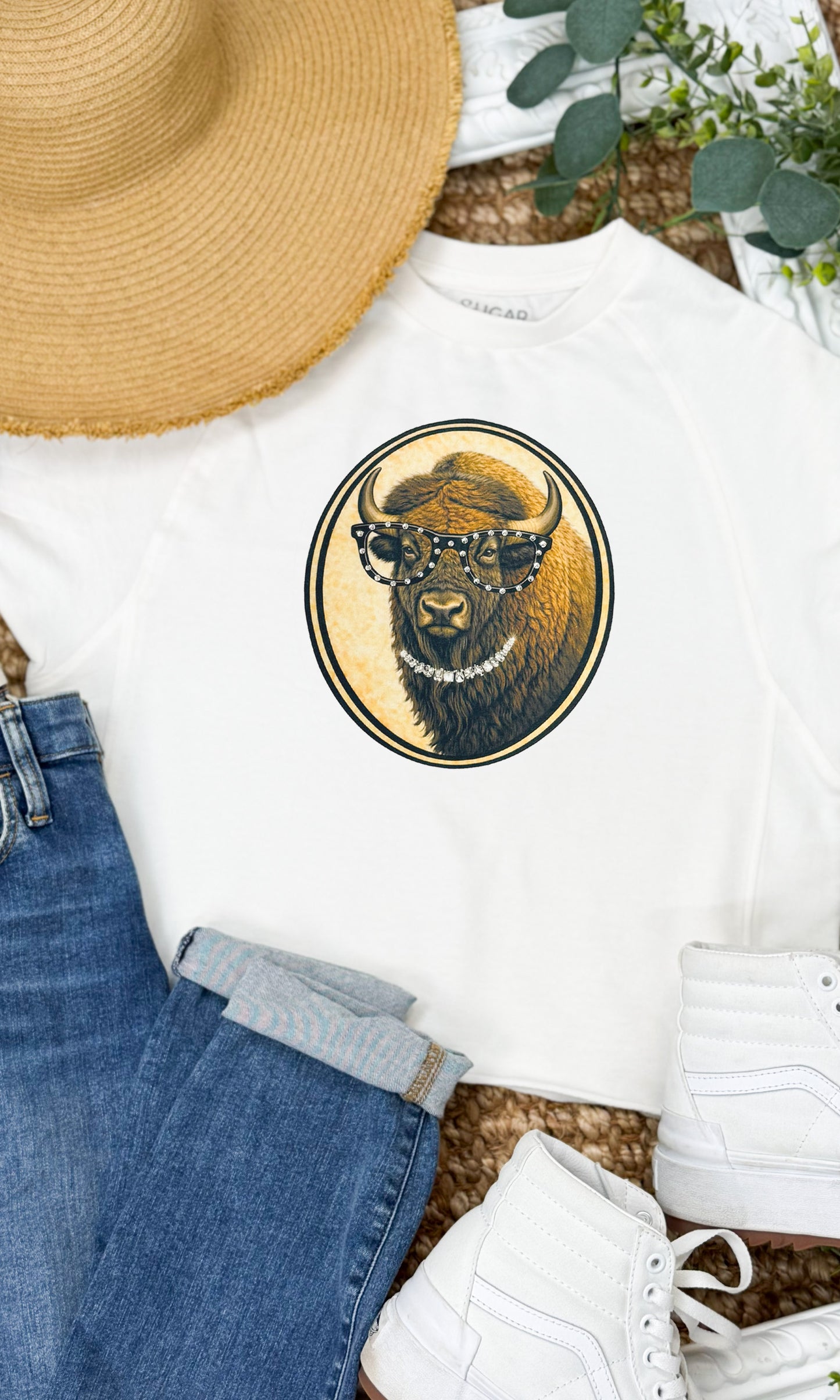 Bison with Rhinestone Specs Graphic Edgy Shirt