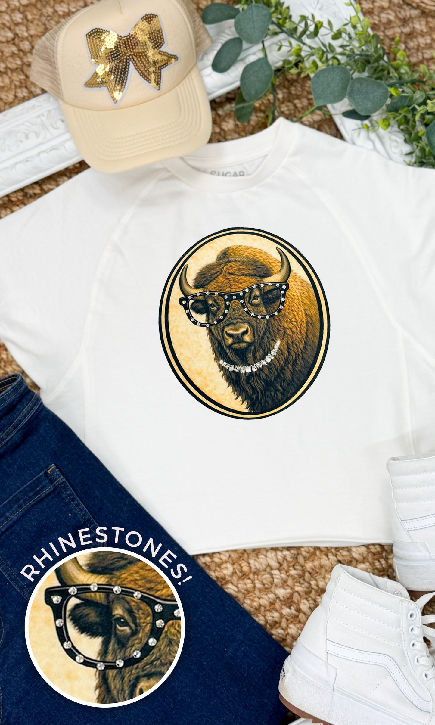 Bison with Rhinestone Specs Graphic Edgy Shirt