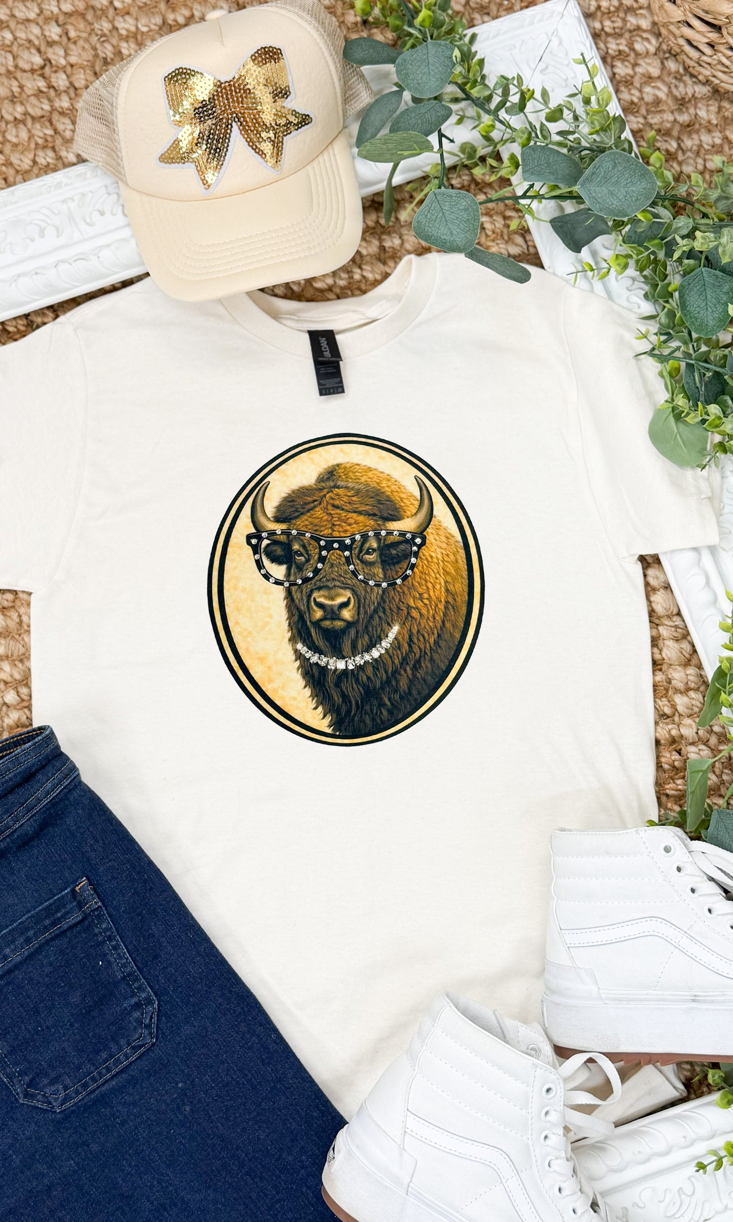 Bison with Rhinestone Specs Graphic T-Shirt