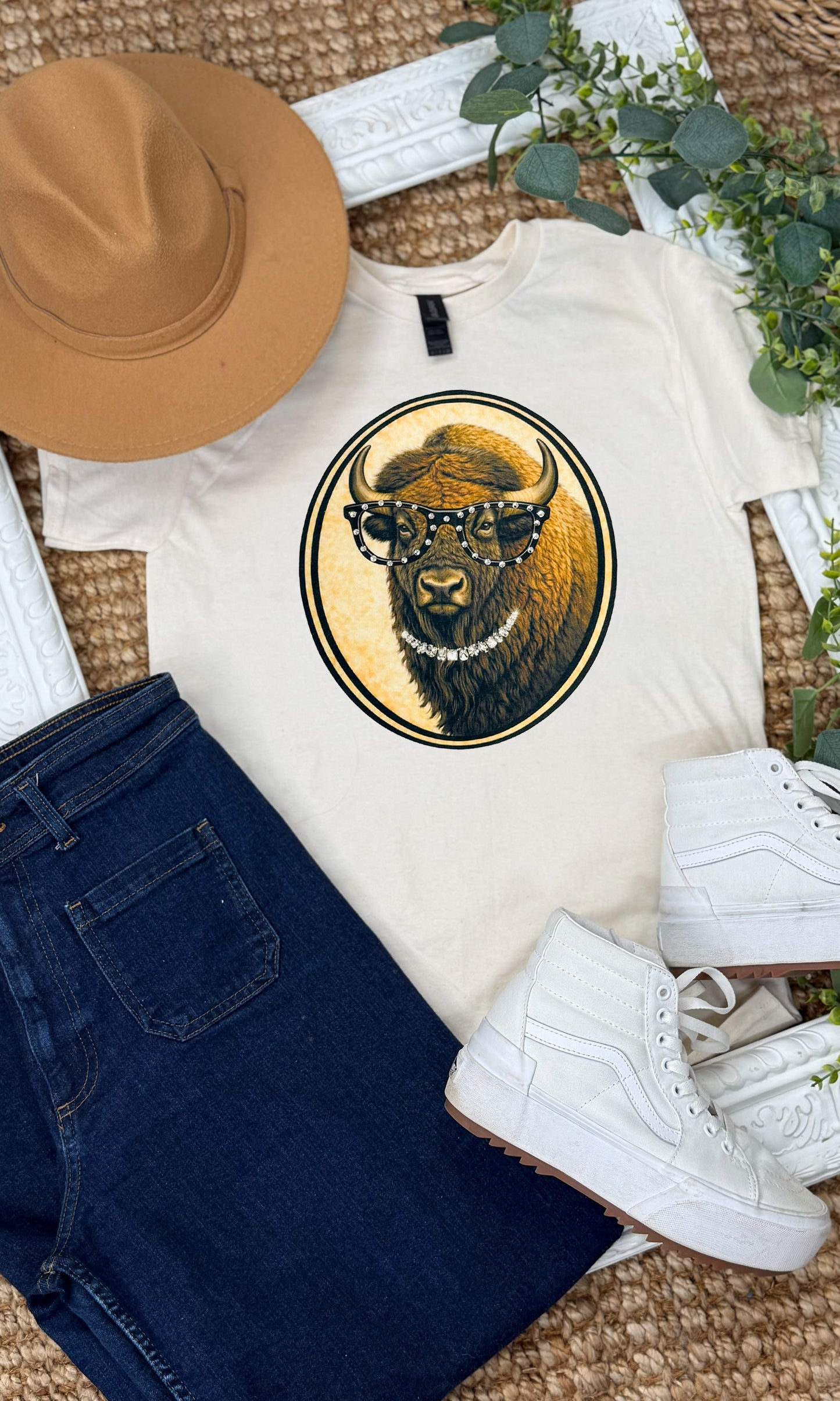 Bison with Rhinestone Specs Graphic T-Shirt