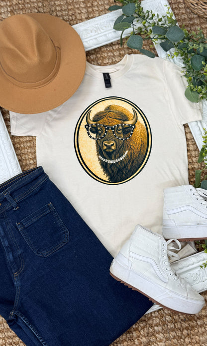 Bison with Rhinestone Specs Graphic T-Shirt