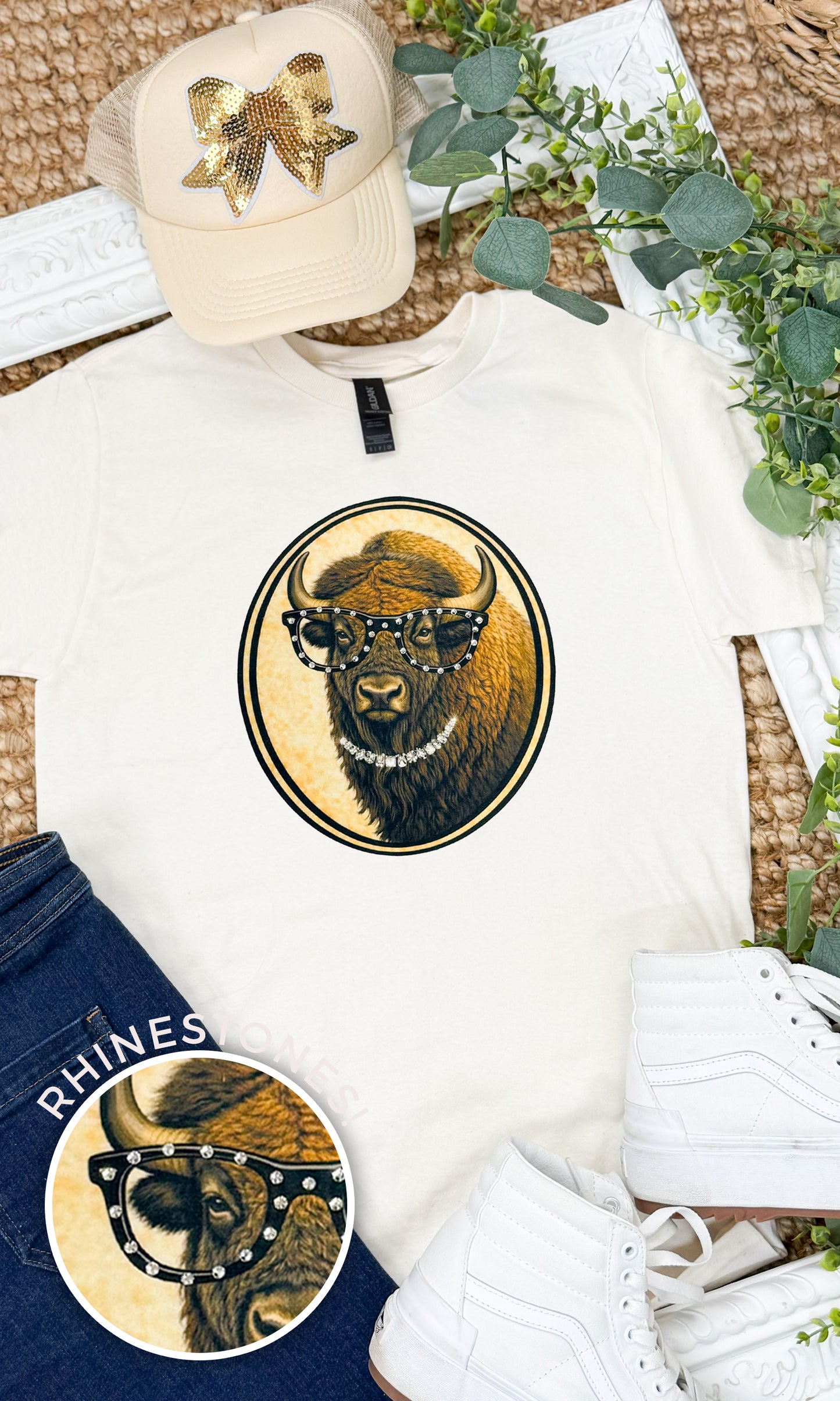 Bison with Rhinestone Specs Graphic T-Shirt