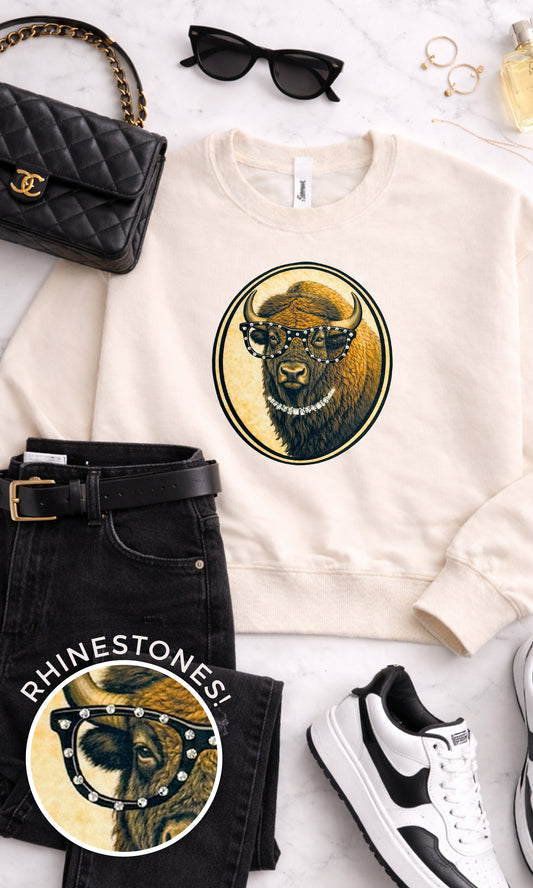 Bison with Rhinestone Specs Graphic Sweatshirt