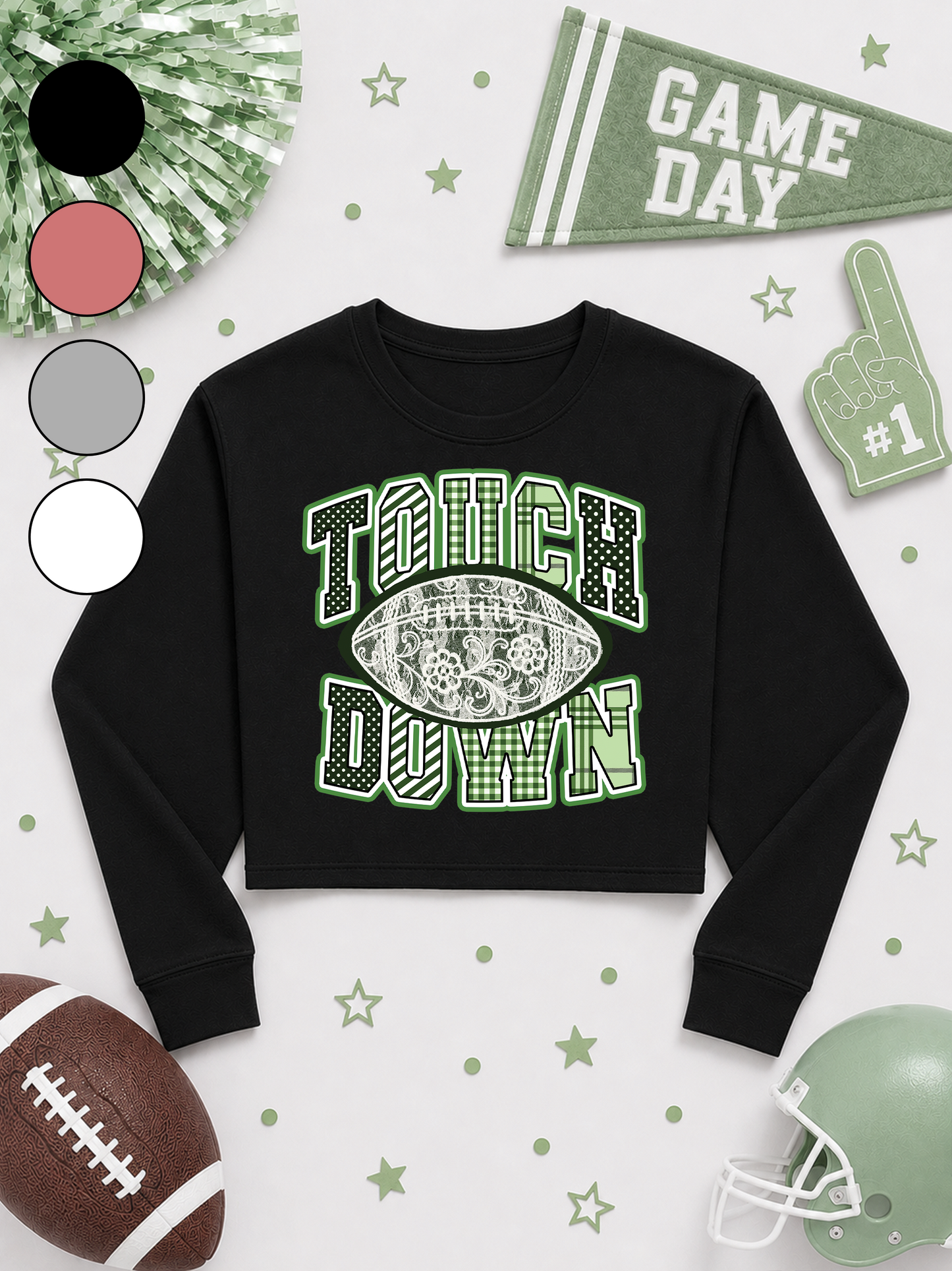 Lace Football Touchdown Pattern Graphic Cropped Sweatshirt