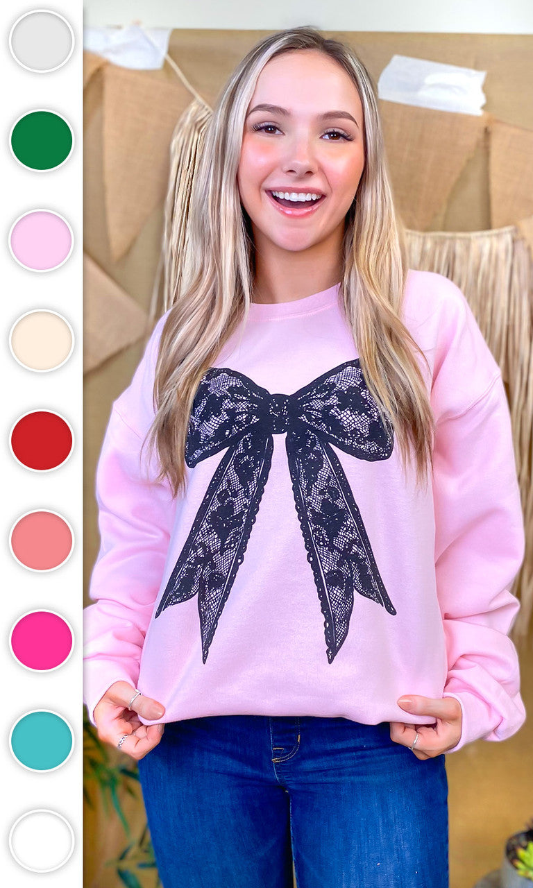 Black Lace Bow Graphic Sweatshirt