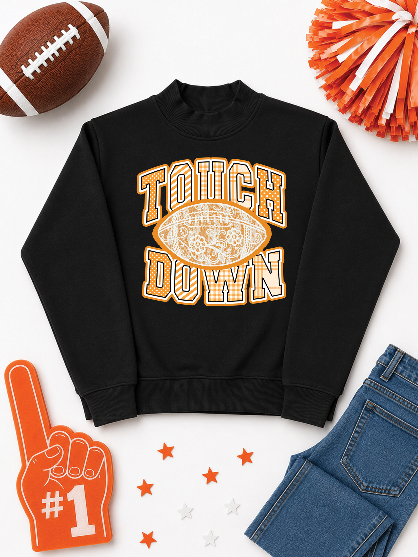 Lace Football Touchdown Pattern Graphic Mock Neck Sweatshirt