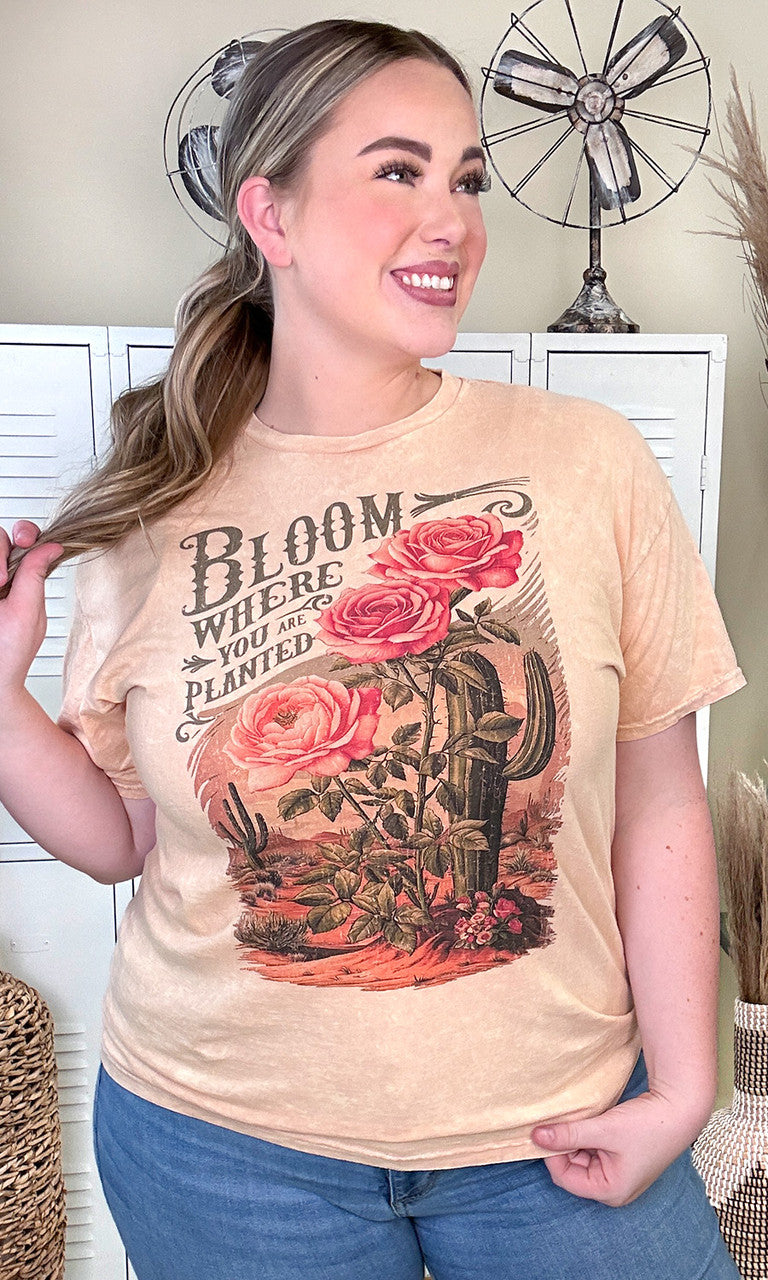 Bloom Where You Were Planted Christian Mineral Washed Graphic T-Shirt