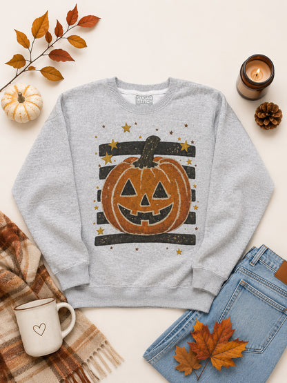 Boho Pumpkin Stripe Halloween Graphic Nantucket Sweatshirt