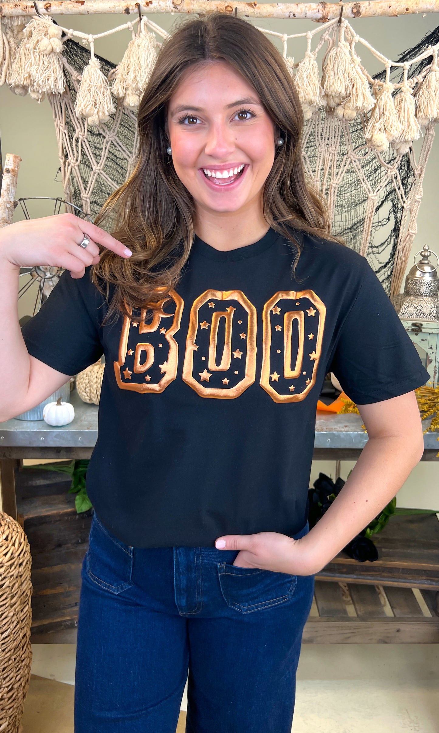 Boo Metallic Puff Halloween Graphic Shirt
