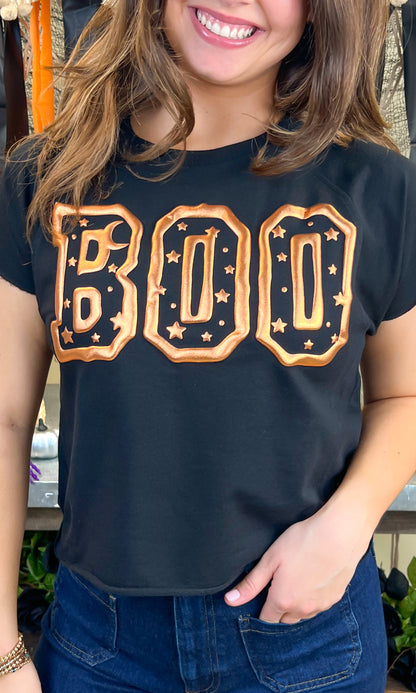 Boo Metallic Puff Halloween Edgy Graphic Shirt
