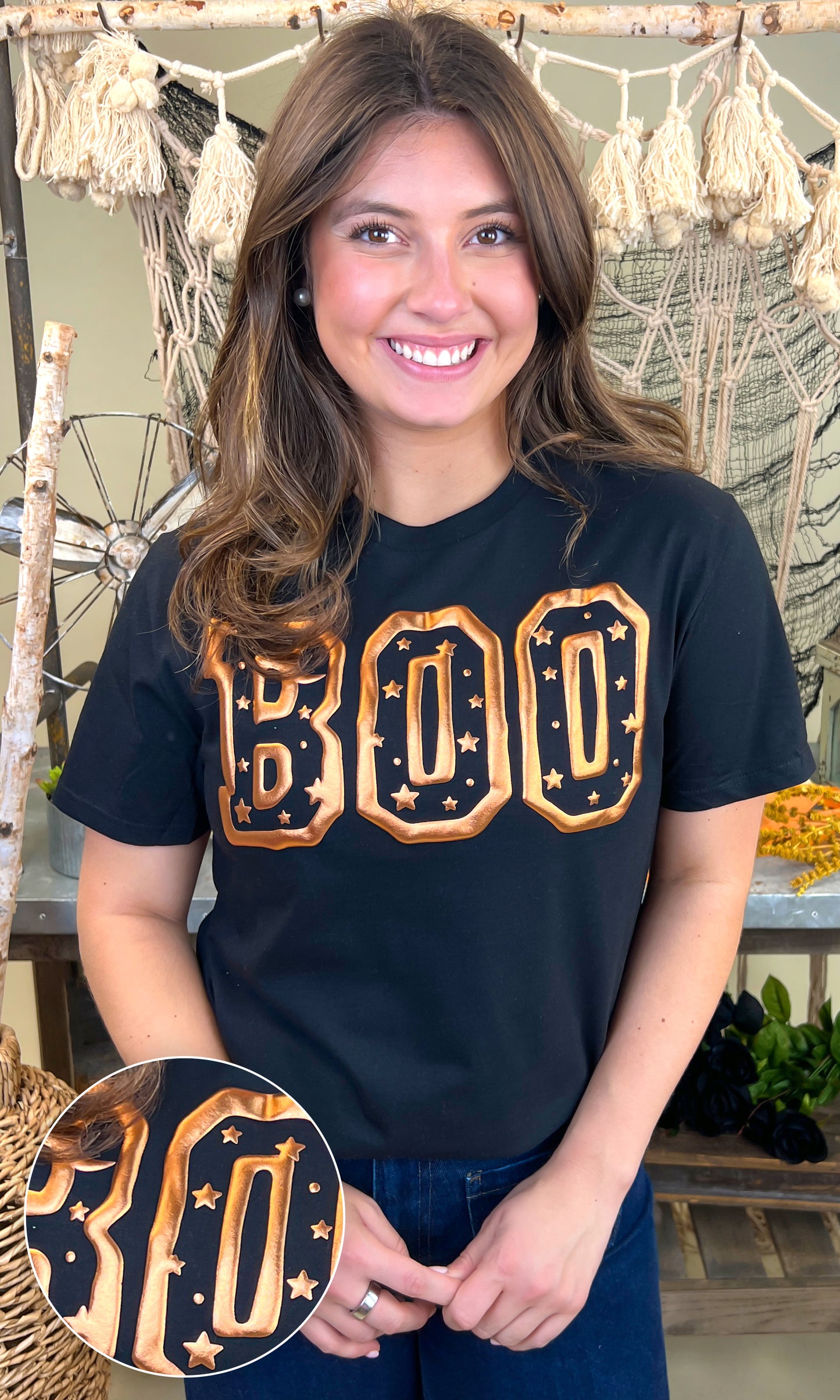 Boo Metallic Puff Halloween Graphic Shirt