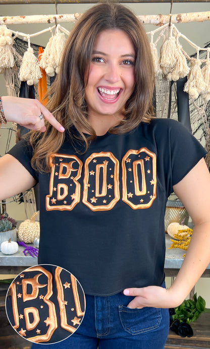 Boo Metallic Puff Halloween Edgy Graphic Shirt