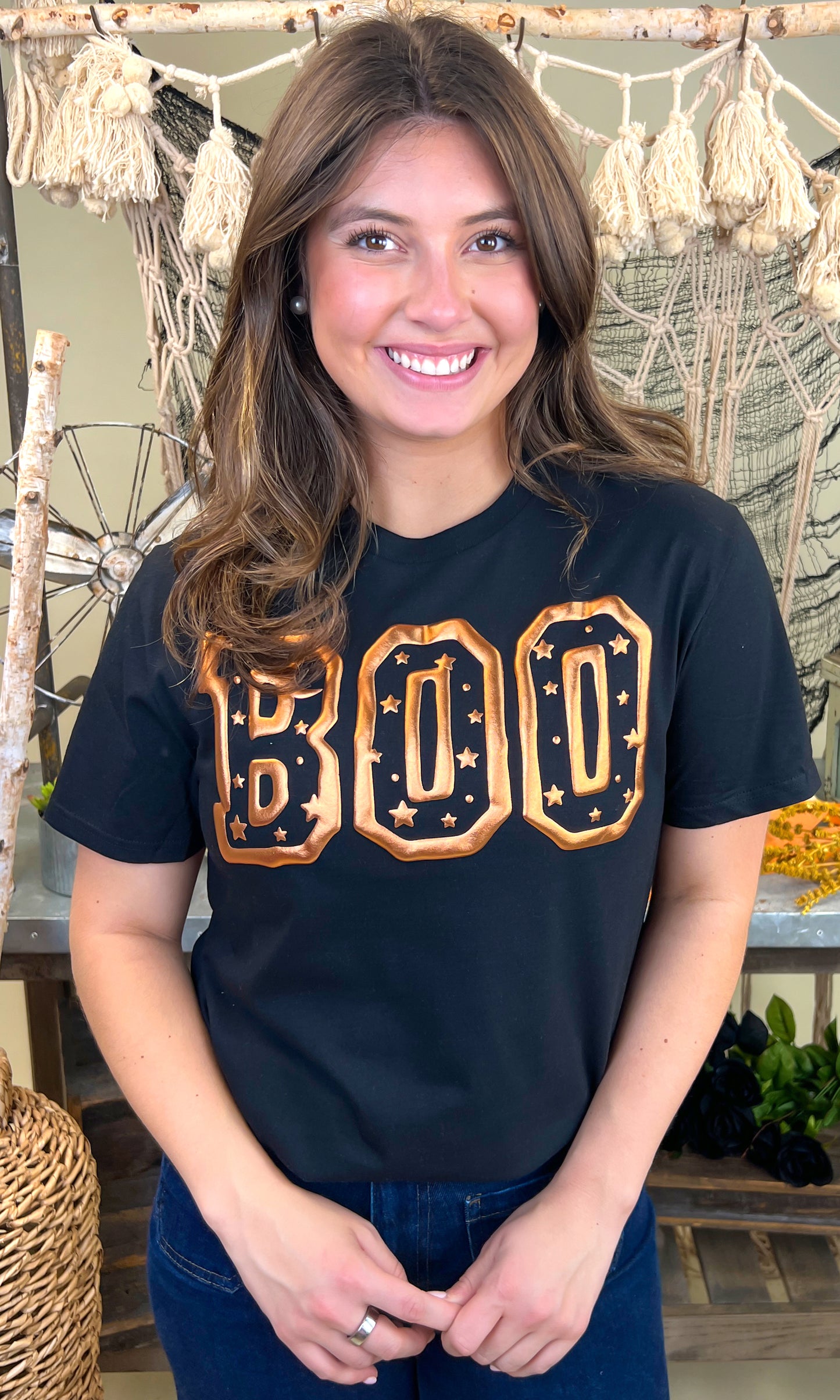Boo Metallic Puff Halloween Graphic Shirt
