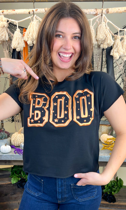 Boo Metallic Puff Halloween Edgy Graphic Shirt