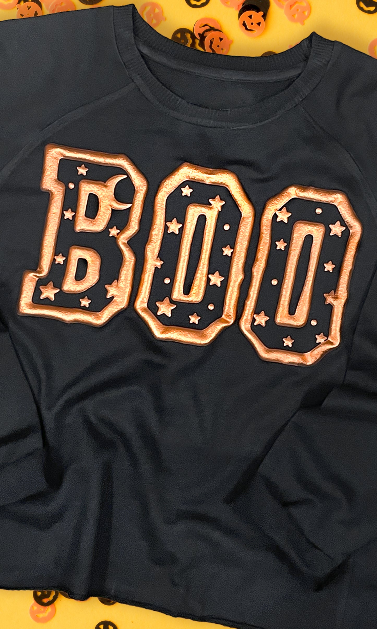 Boo Metallic Puff Long Sleeve  Edgy Graphic Shirt