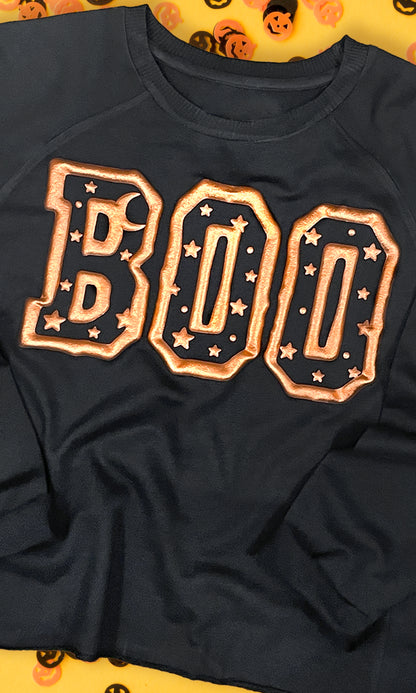 Boo Metallic Puff Long Sleeve  Edgy Graphic Shirt