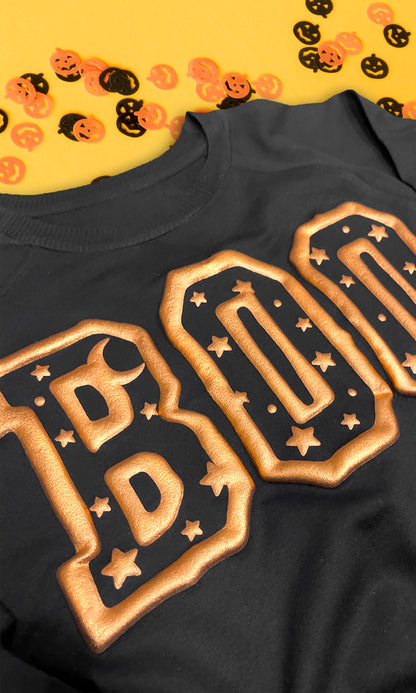 Boo Metallic Puff Long Sleeve  Edgy Graphic Shirt