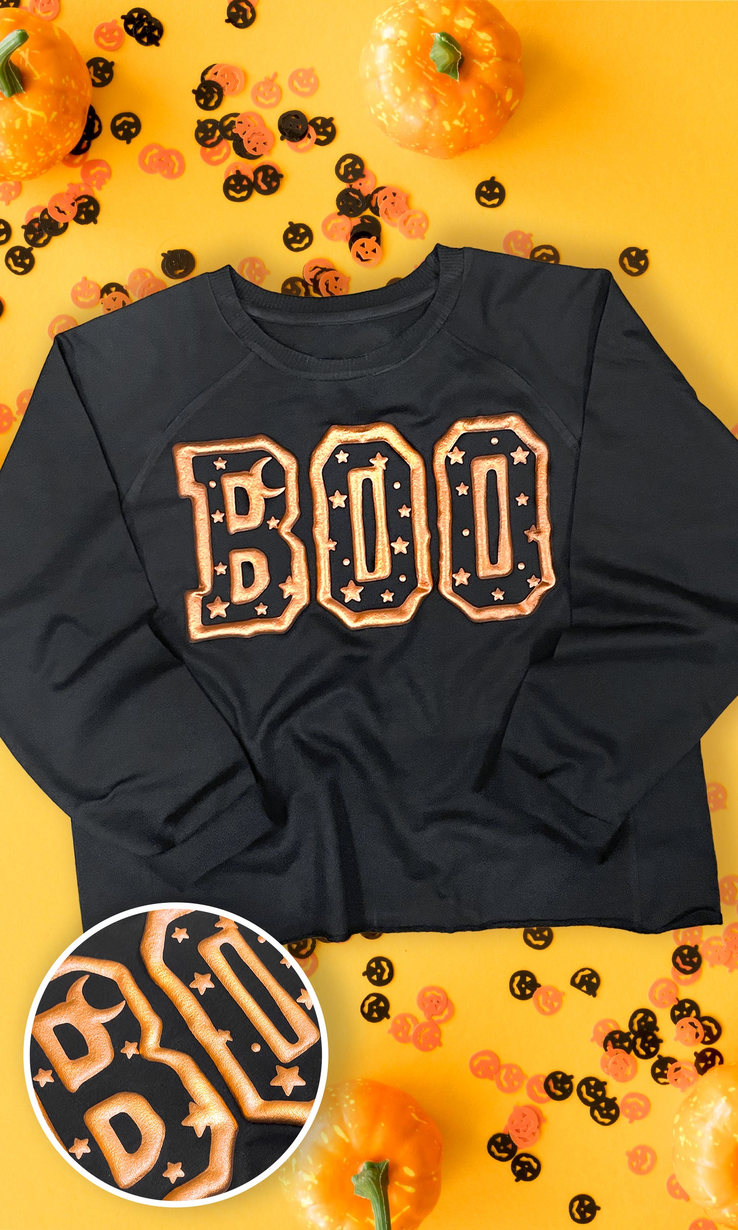 Boo Metallic Puff Long Sleeve  Edgy Graphic Shirt