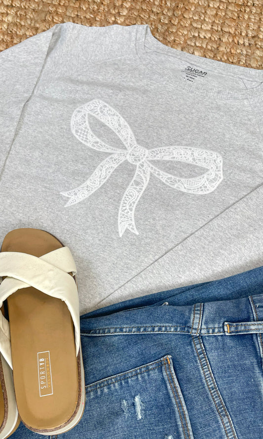 Bow Lace Graphic Long Sleeve Edgy Shirt