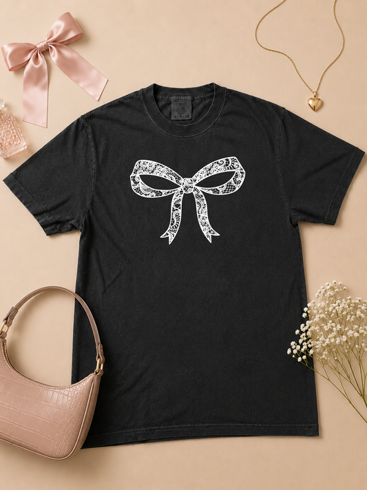 Bow Lace Graphic Comfort Color Graphic T-Shirt