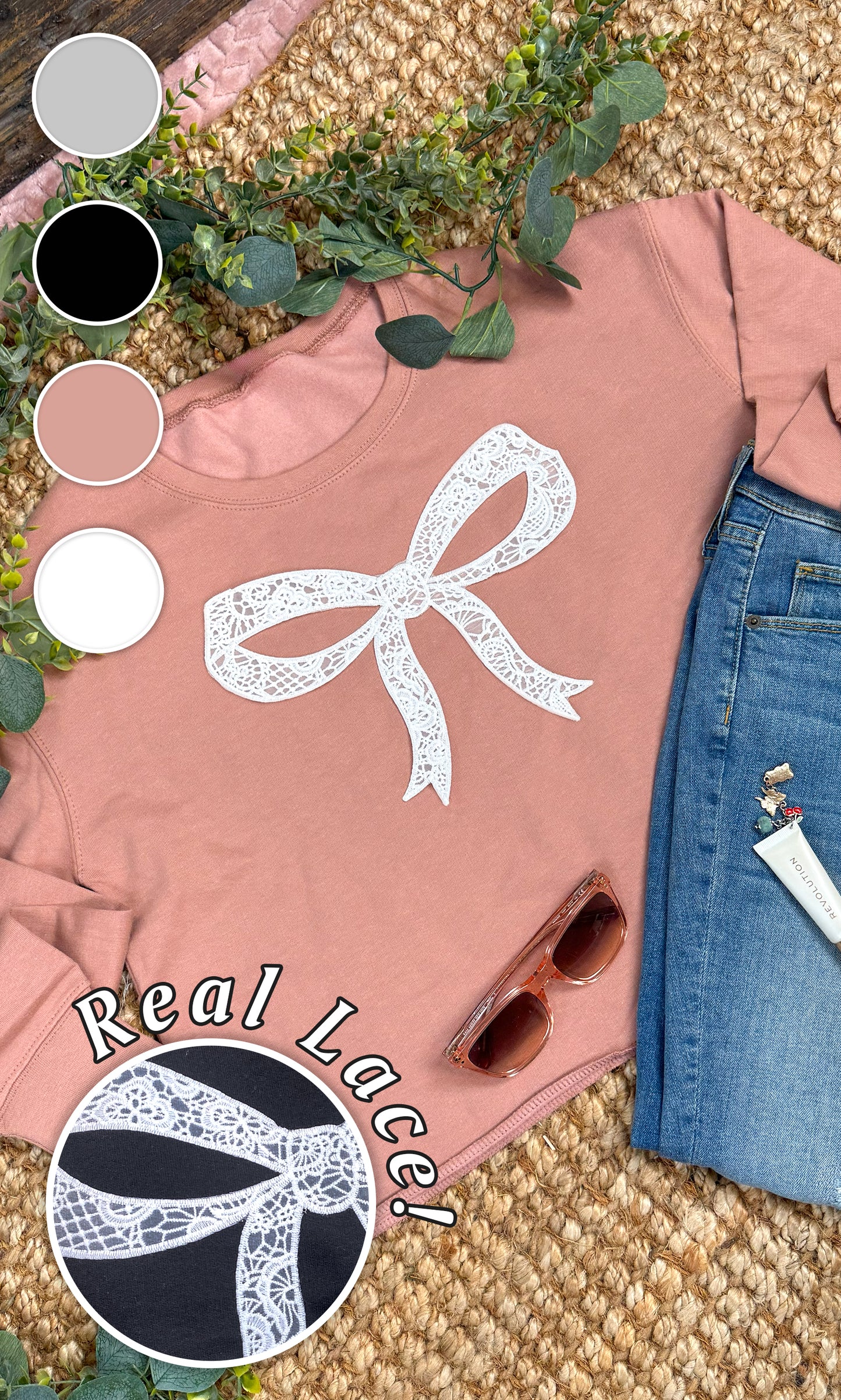 Bow Lace Graphic Cropped Sweatshirt