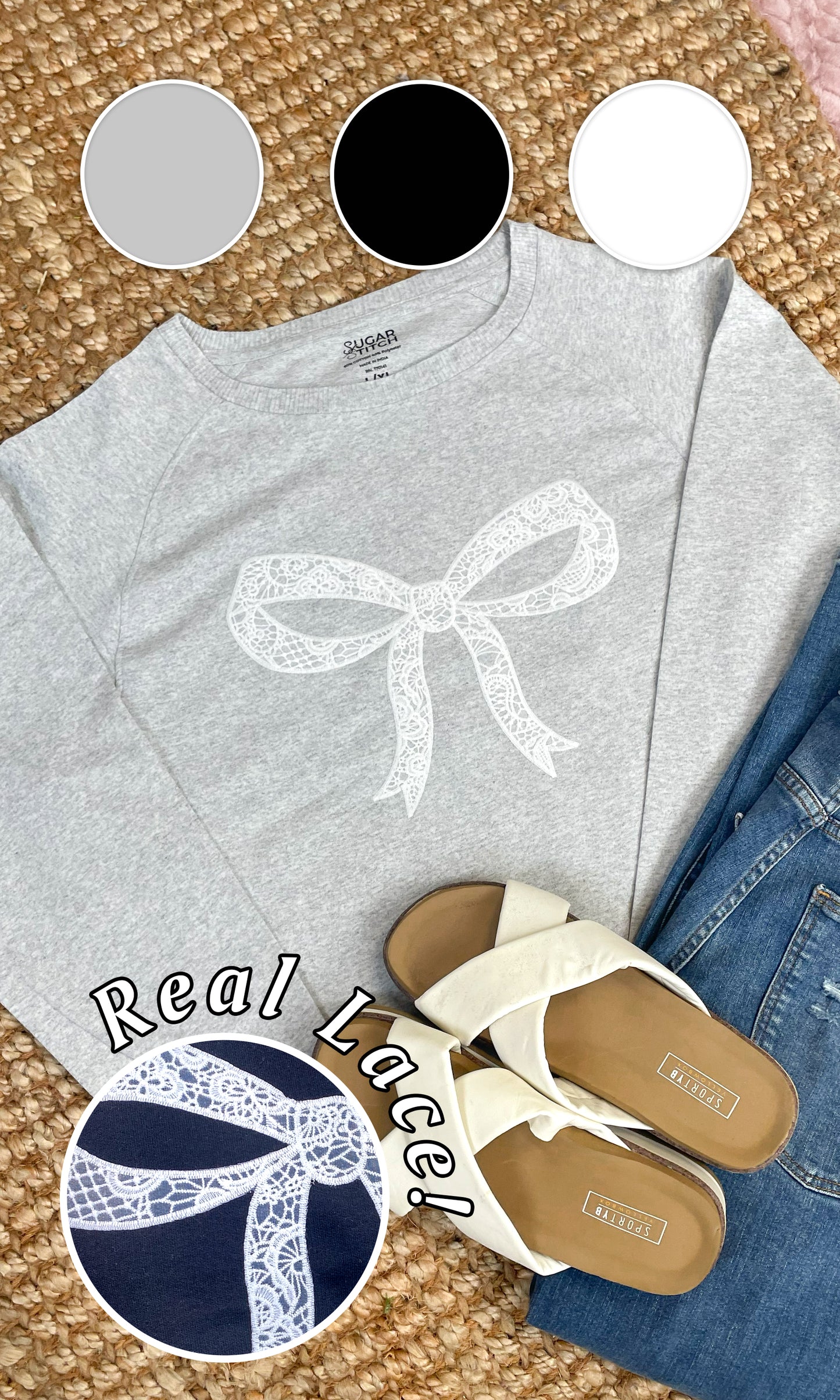 Bow Lace Graphic Long Sleeve Edgy Shirt