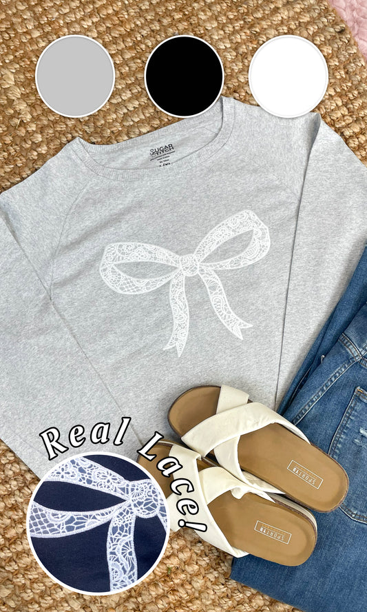 Bow Lace Graphic Long Sleeve Edgy Shirt