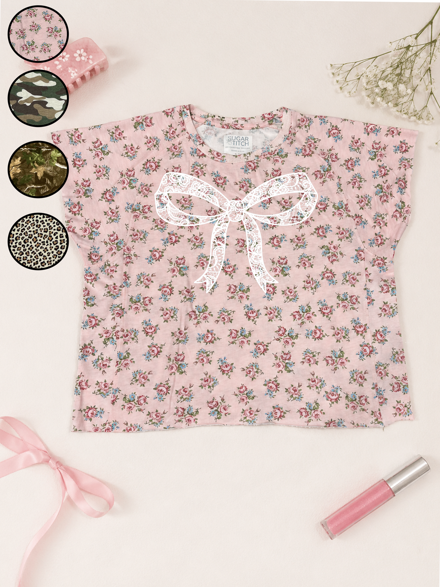 Bow Lace Graphic AOP Edgy Graphic Shirt