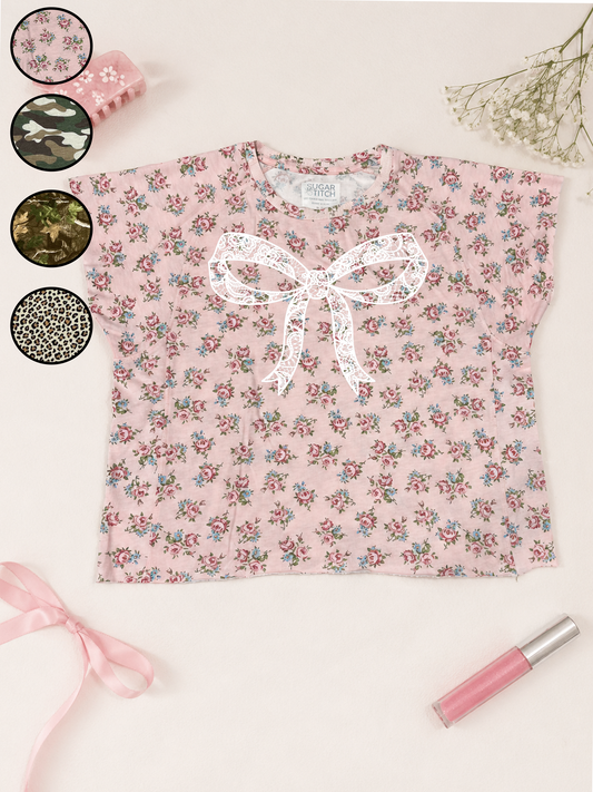 Bow Lace Graphic AOP Edgy Graphic Shirt