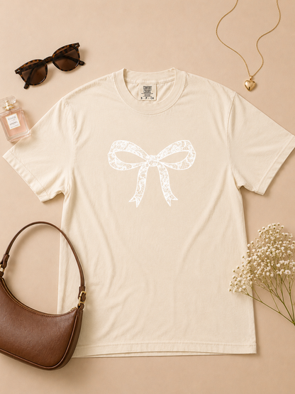 Bow Lace Graphic Comfort Color Graphic T-Shirt